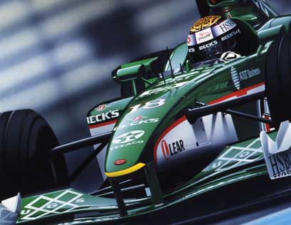 Eddie Irvine driving the Jaguar R2 with Cosworth CR-3 engine in the 2001 F1 season.